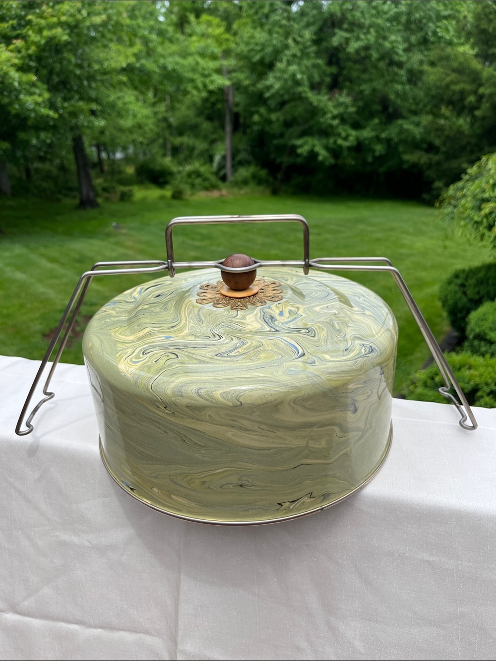 Mackenzie Childs Enamel Dome Cake Carrier Lid Vintage Marbled Paint Splatter